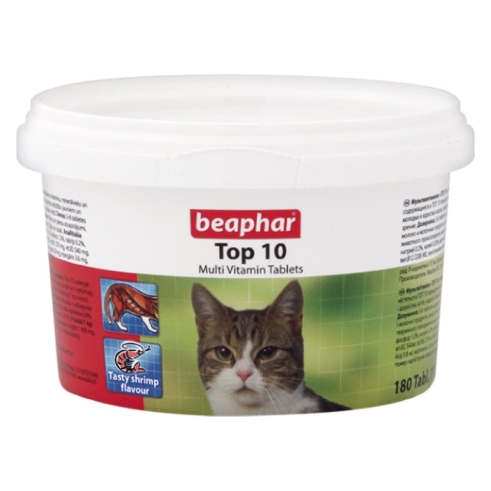 Beaphar Top 10 Multi-Vitamin Tablets Cats Supplement 180 Tabs