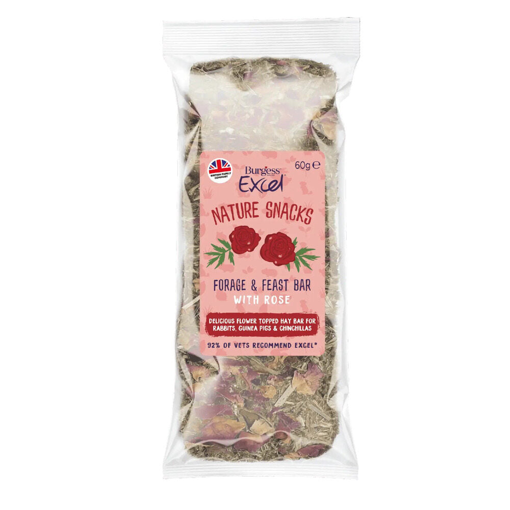 Burgess Excel Nature Snacks Forage & Feast Bar With Rose Hay Treat For Small Animals 60g