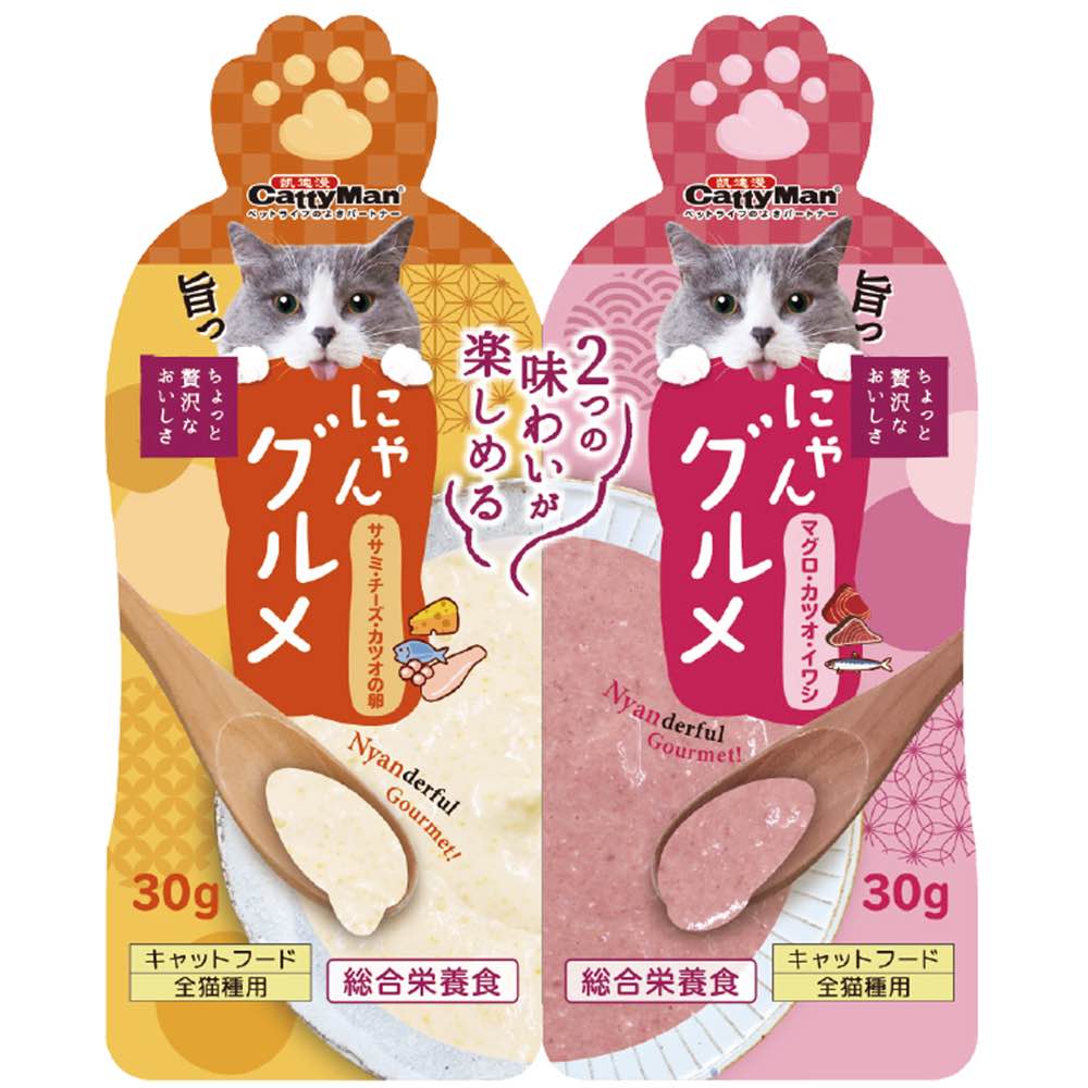 "CattyMan Complete Twin Pouch (Tuna, Bonito & Sardine + Chicken, Cheese & Fish Roe) Cat Treats 60g"