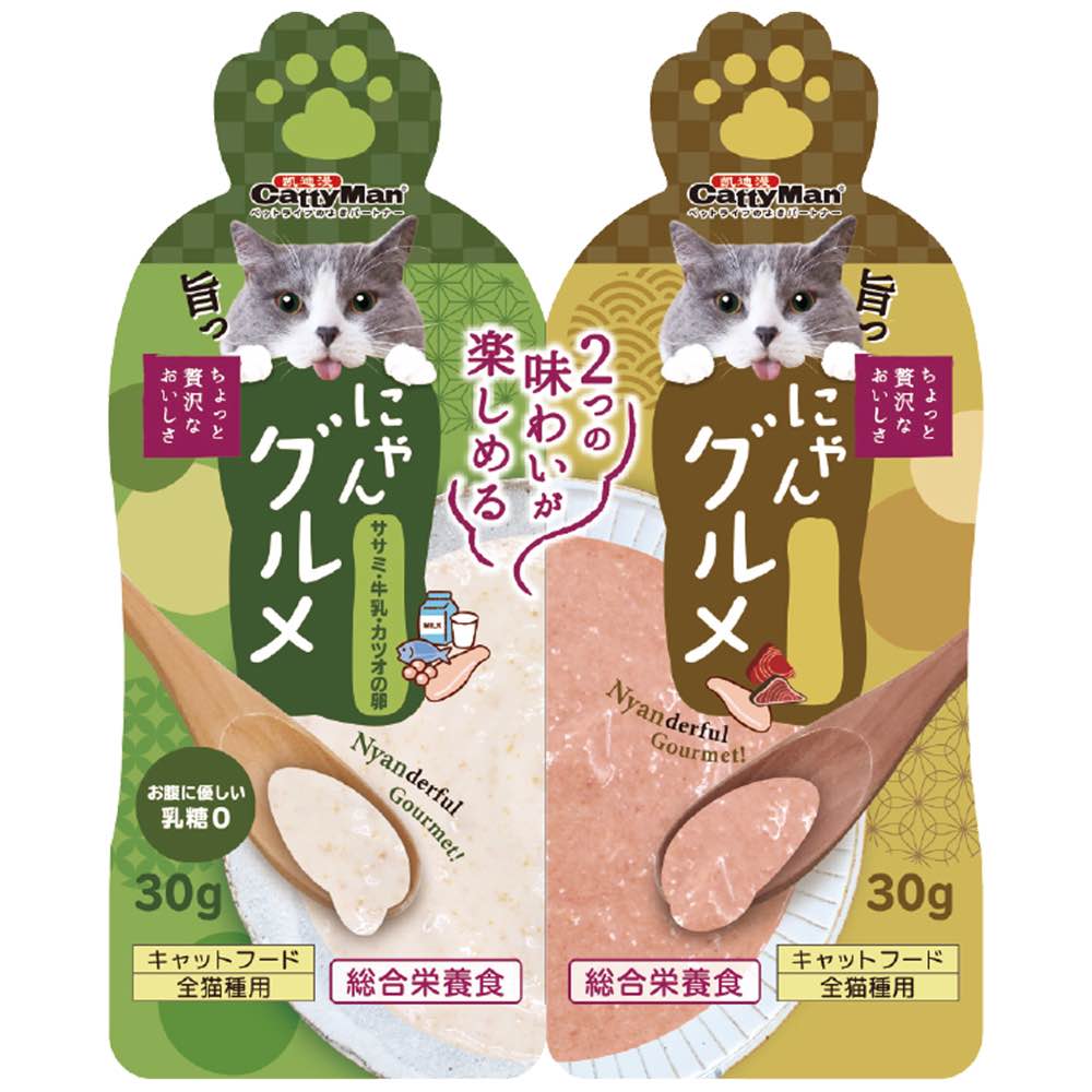 "CattyMan Complete Twin Pouch (Tuna, Chicken & Bonito + Chicken, Milk & Fish Roe) Cat Treats 60g"