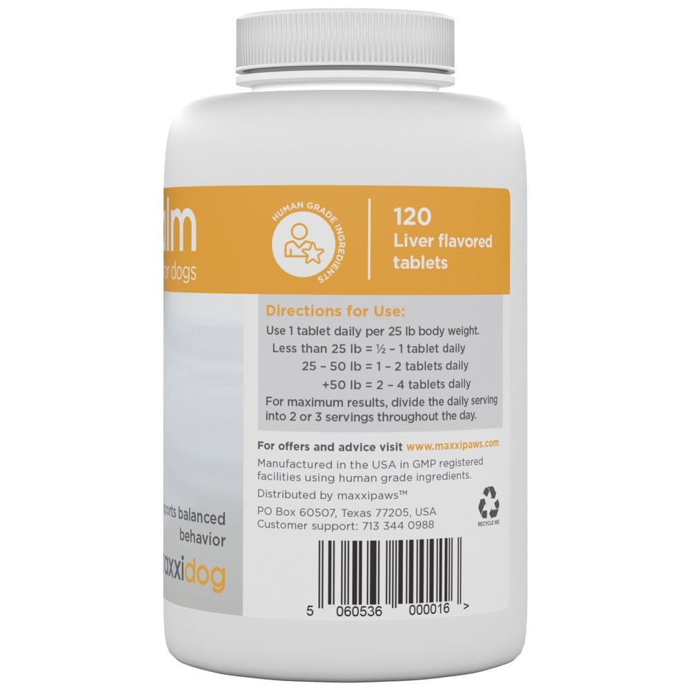 Maxxipaws MaxxiCalm Calming Supplement For Dogs 120 Tabs